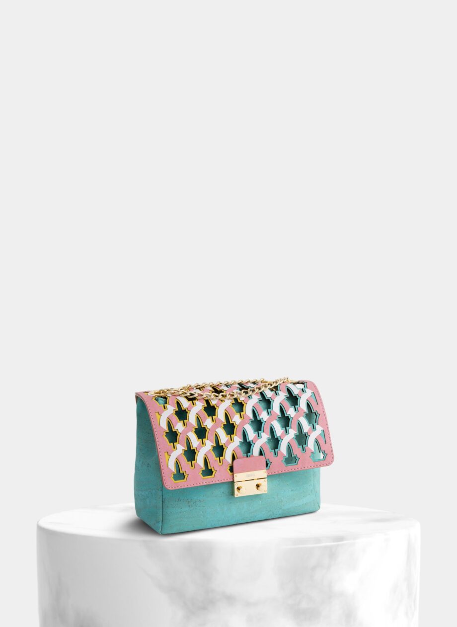 Turquoise Cork Crossbody Bag Pink Abstract Texture Flap - Shop now at StudioCork