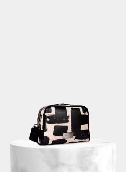 Vegan Cork Black & White Print Crossbody Bag