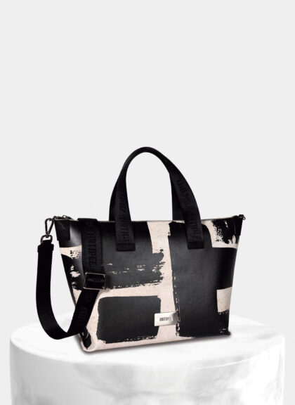 Vegan Cork Black & White Print Handbag