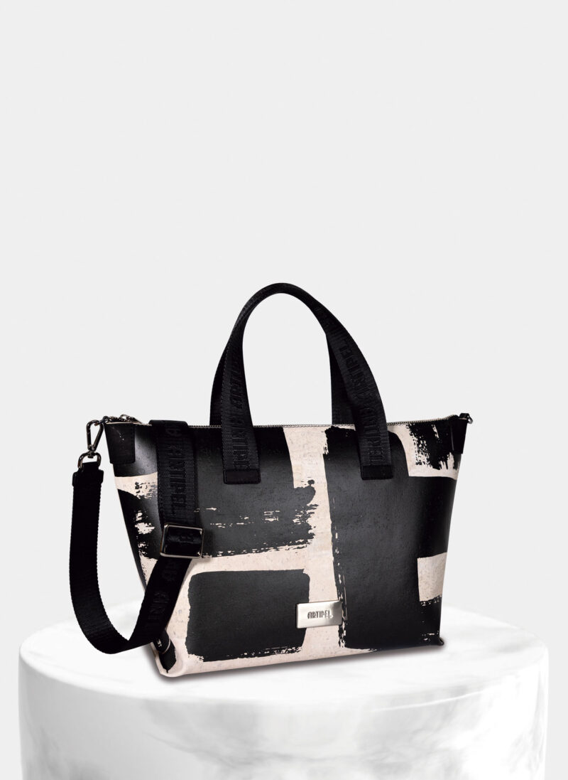 Vegan Cork Black & White Print Handbag