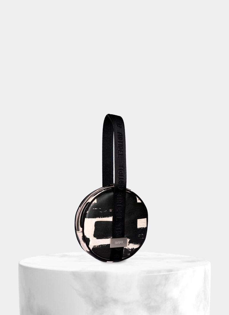 Vegan Cork Black & White Print Circle Shoulder Bag