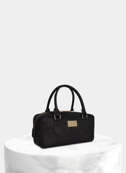 Classic Cork Black Box Handbag Medium Size