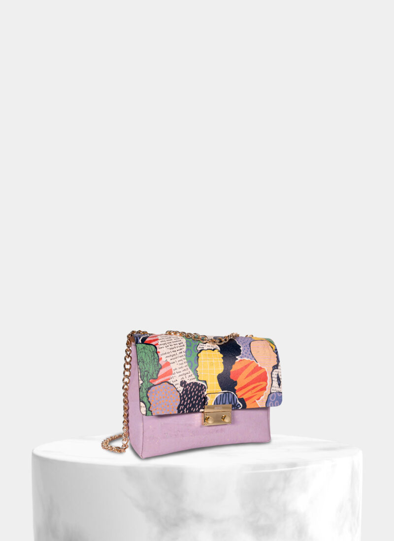 Purple Cork Crossbody Bag Abstract People Flap